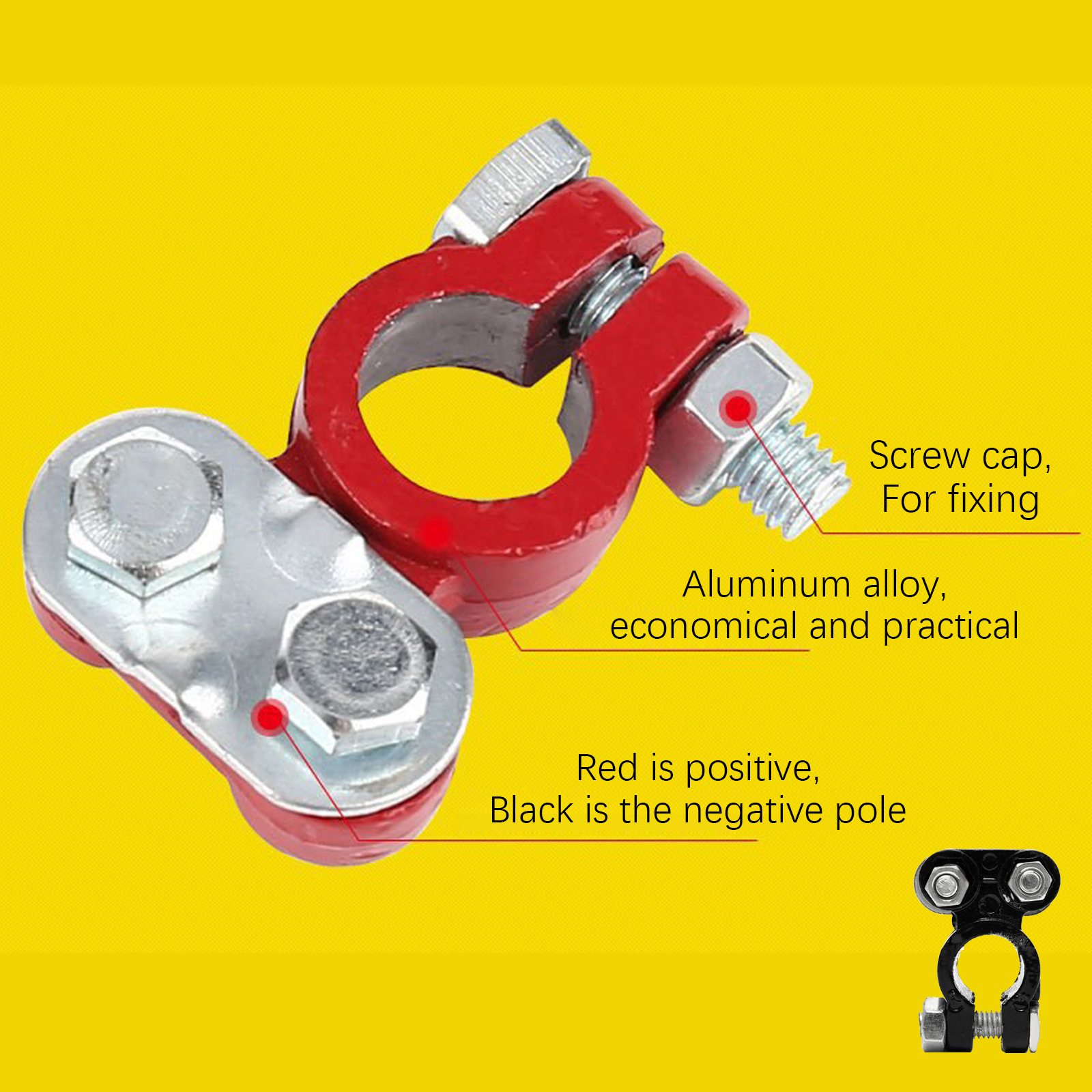 1 Pair Car Boat Truck Battery Terminal Clamp Pile Alloy Head Connector Clip Aluminum-magnesium Terminal Battery