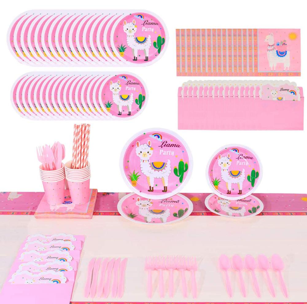 Llama Cactus – vaisselle jetable à motif d'alpagas, assiettes, gobelets, serviettes, décorations pour fête prénatale