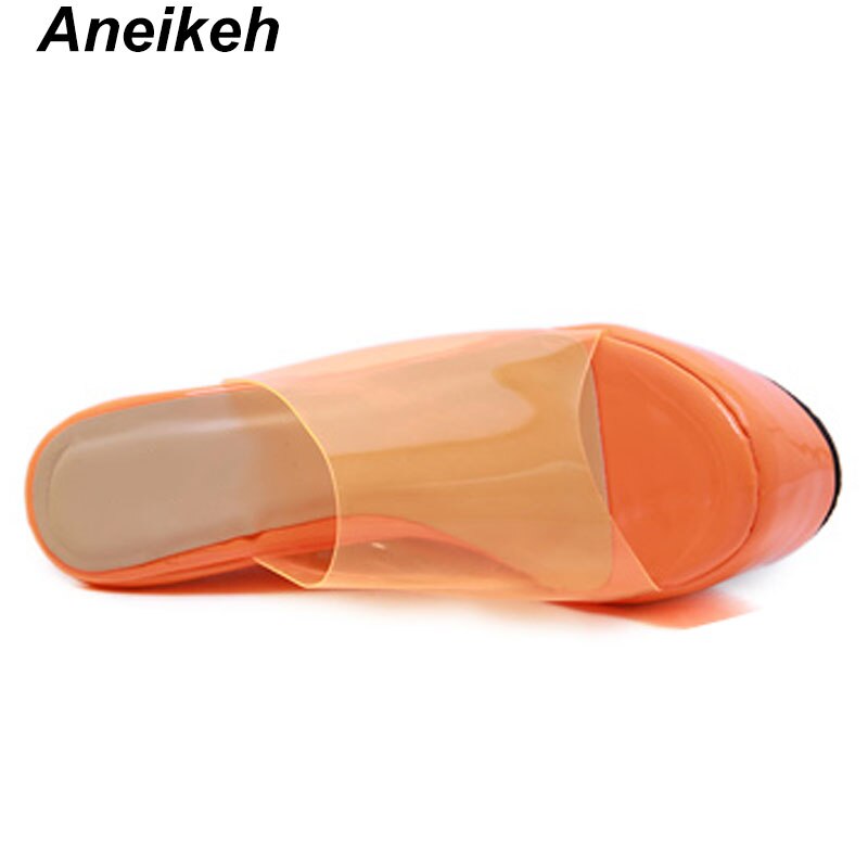 Aneikeh plattform wedge tofflor kvinnor klara genomskinliga sandaler orange gula mulor glidtjocka bottenskor ultra mycket höga