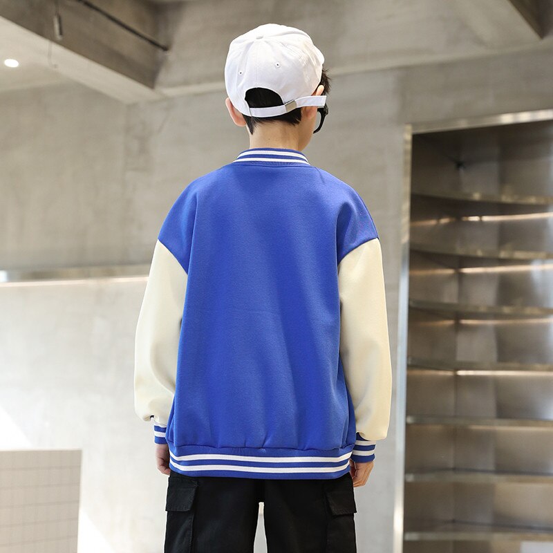 Novos meninos outono primavera casaco escola meninos casuais jaqueta esportiva crianças outwear casual crianças roupas carta uniforme de beisebol 5-14y