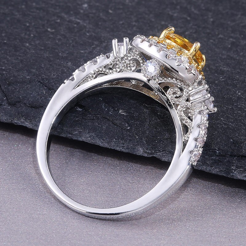 Luxus Weibliche Gelbe Kristall Stein Ring Jahrgang Silber Farbe Hochzeit Ringe Für Frauen modisch Braut Platz Zirkon Engagement Ring