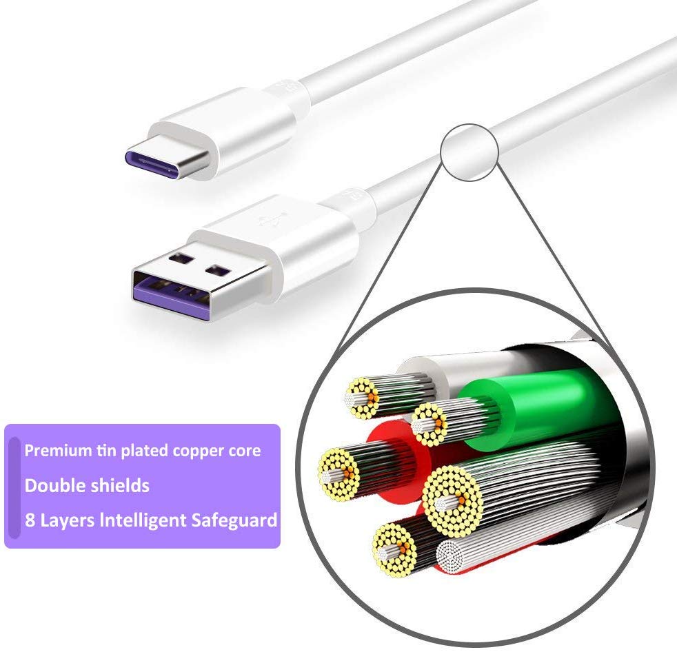 Cabo usb super dados 100% original huawei tipo c 5a, fio roxo (branco) segurança multi-camada de carga rápida de alta corrente