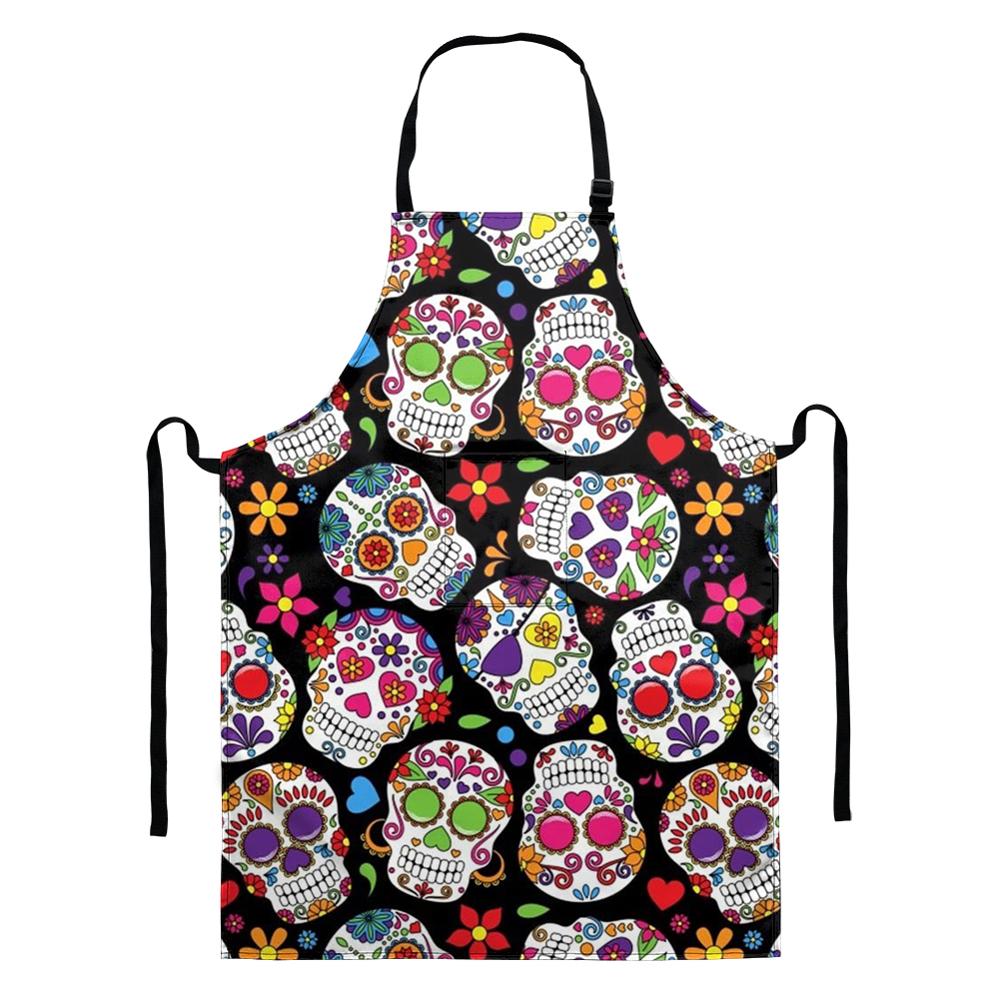 Cartoon Koken Keuken Schort Voor Vrouw Mannen Vintage Suiker Schedel Printting Chef Ober Cafe Shop Bbq Slabbetjes Met Pocket Houden schoon: HMP2119D18 / 47x38cm kid size