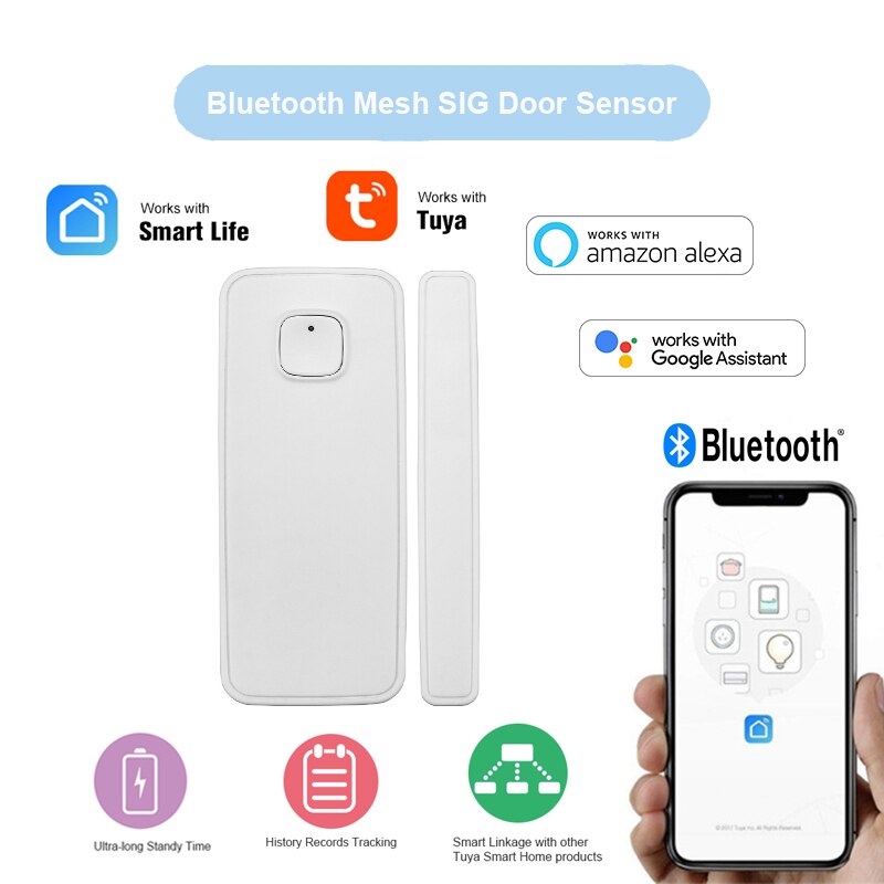 Tuya Smart Bluetooth Mesh SIG Door Window Contact Sensor Detector Security Wireless Burglar Alarm support Alexa Google Home
