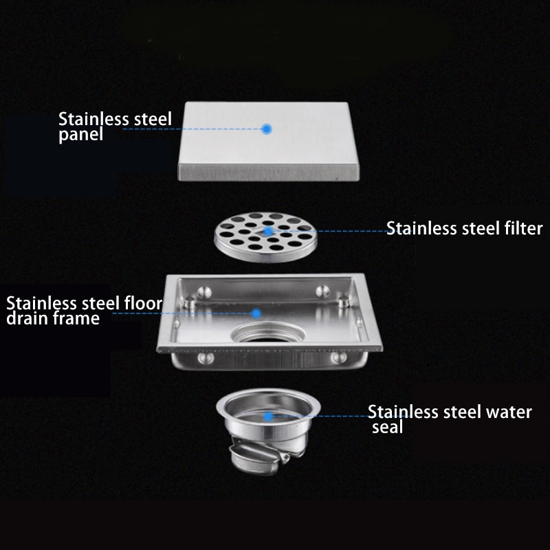 Modern Bathroom Shower Floor Drain Tile Insert Square Floor Waste Grates Shower Drain 304 Stainless Steel Invisible Floor Drain