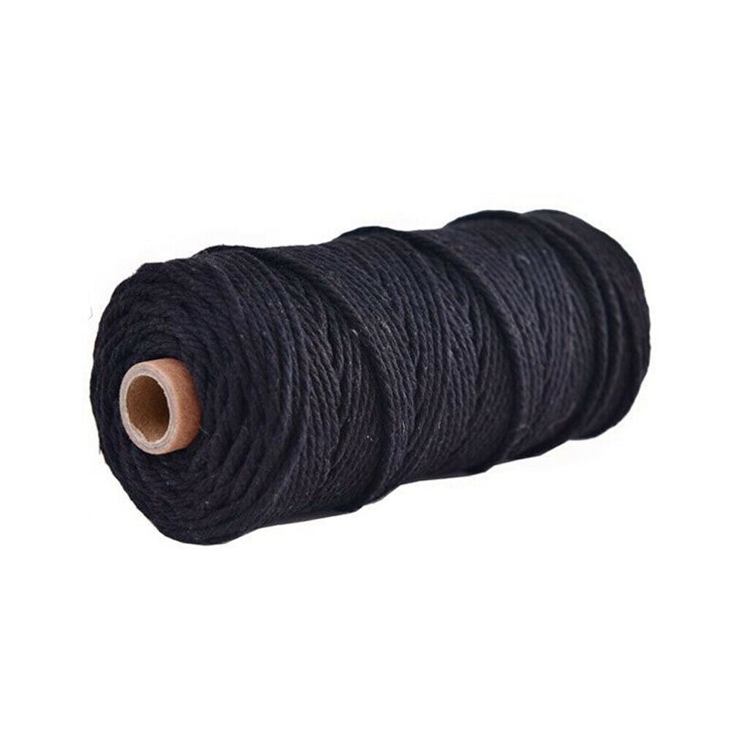 2mm*100m makrame rep bomull tvinnad sladd färgglad hantverkssnöretråd diy hemtextil sladd för fest bröllopsdekoration: Svart