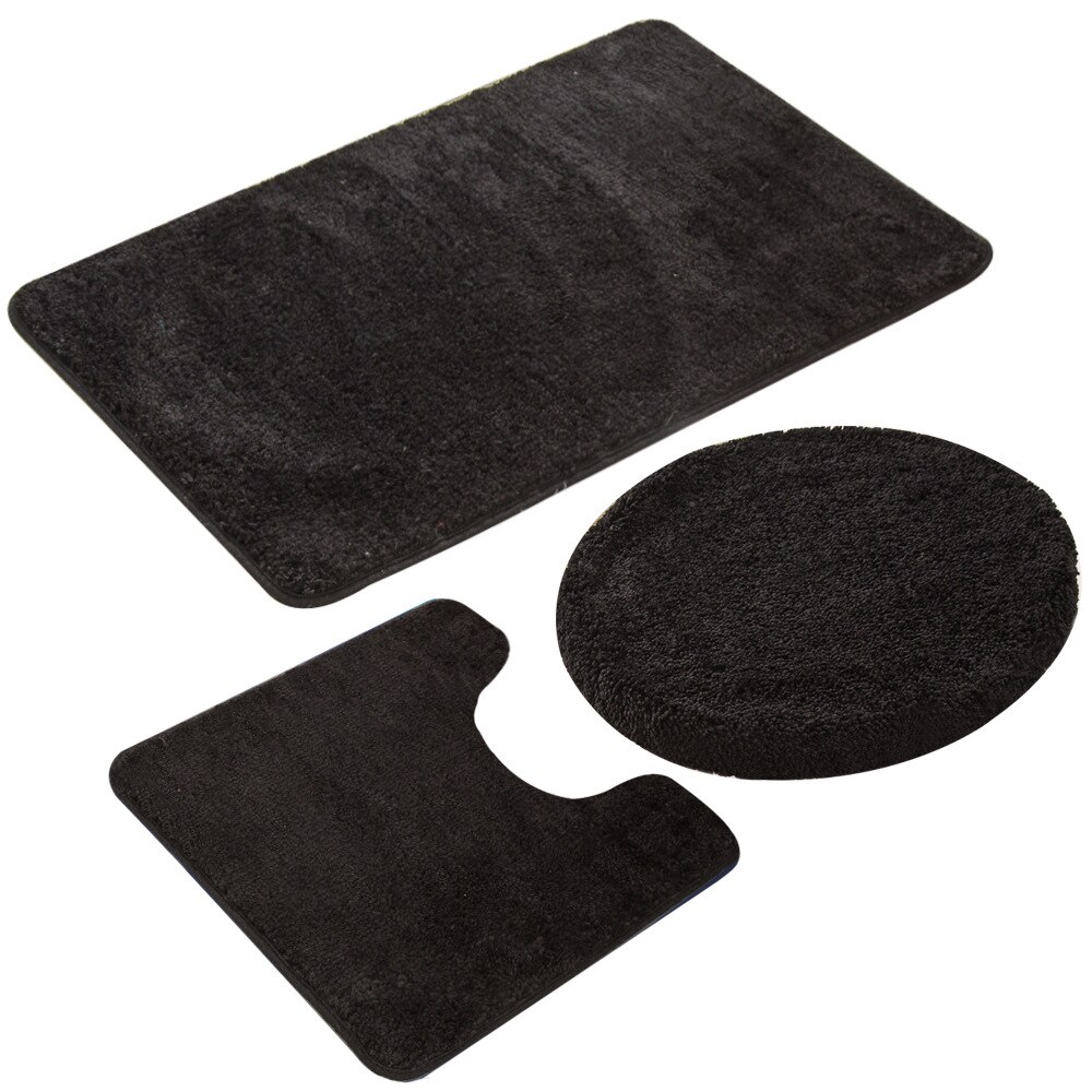 Bath Rug Sets 3 Piece for Bathroom Non Slip Bath Mat Set Washable Bathroom Rug Set Toilet Floor Mat Toilet cover: Black