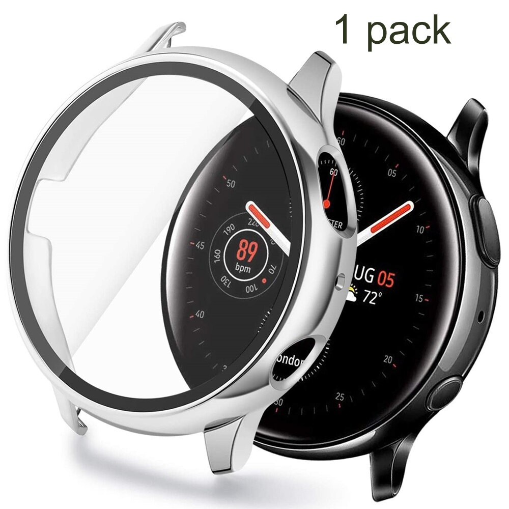 for samsung galaxy watch active 2 case 44mm 40mm with Tempered Glass Screen Protector film Full Protective Hard Cover Bumper: 1pack silver / 40mm