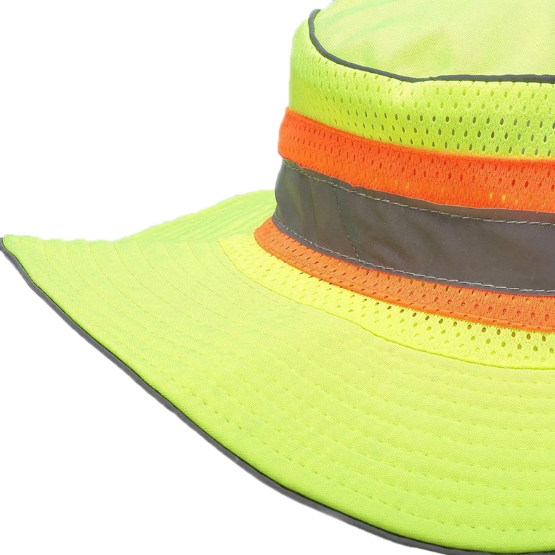 Wide Brim High Visibility Reflective Cap Outdoor Workplace Safety Sun Protection Breathable Mesh Hat
