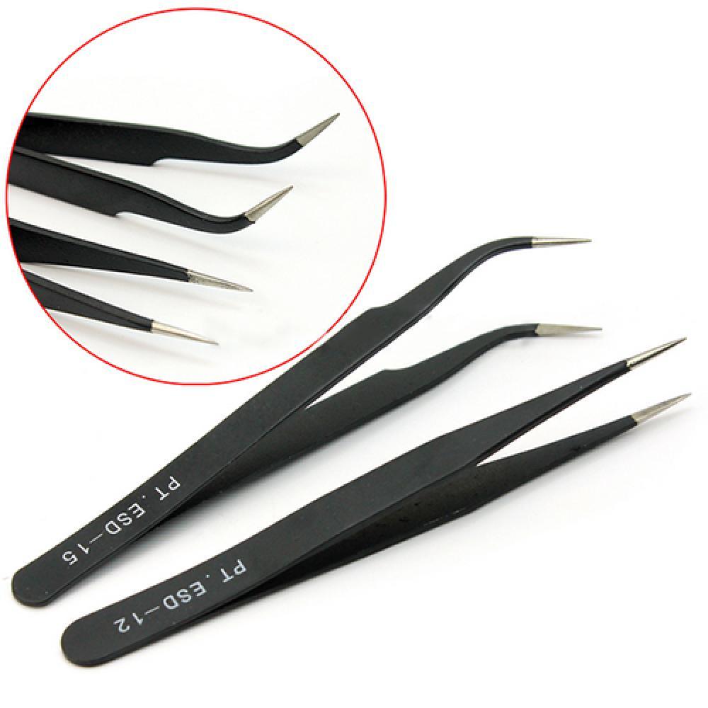 2Stck Gerade Gebogen Pinzette für Nagel Kunst Wimpern Verlängerung Zange Pflücken Werkzeug Wimpern Pinzette