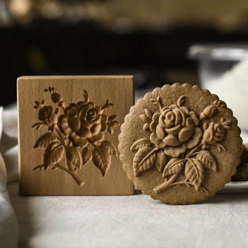 H7EA Exquisite Vivid Pattern Cookie Mold Pine Cones Flowers Windmill Shape Durable Wooden Cookie Biscuit Press Stamp Molds