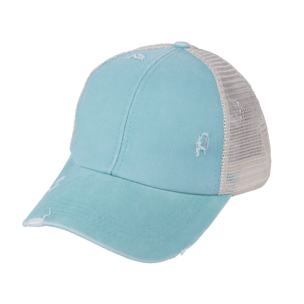 Ponytail Baseball Cap Messy Bun Hats For Women Washed Cotton Snapback Caps Ladies Casual Summer Sun Visor Outdoor Hat: Sky Blue