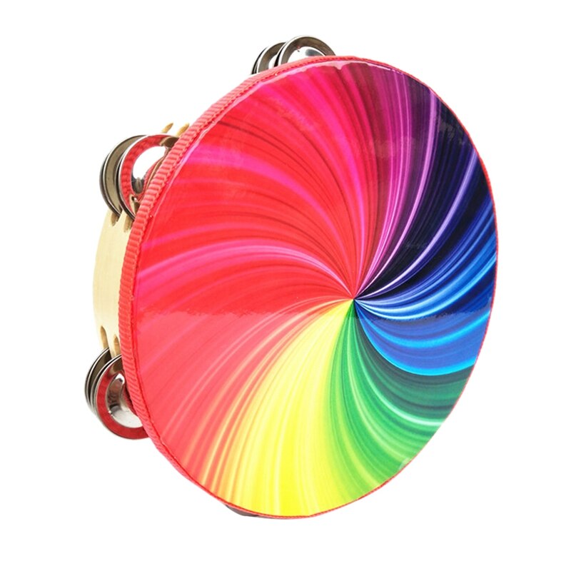 10-Inch Percussion Instrument Double-Row Color Tambourine Rainbow Tambourine Performance Hand-Cranked Instrumental Props: Default Title