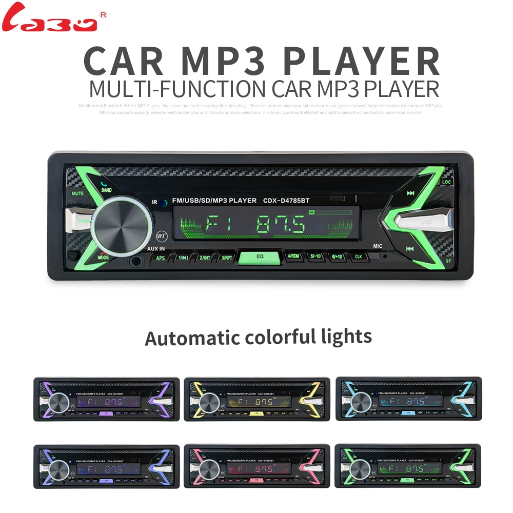 Bluetooth extraíble Panel desmontable Autoradio Bluetooth Radio de coche Auto FM RDS Audio estéreo USB SD reproductor de ISO 7 colores de iluminación