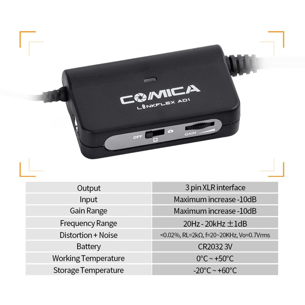 Comica LINKFLEX AD1 Microphone Preamp Adapter XLR to 3.5mm Audio Adapter preamp for DSLR Camera Camcorder and Smartphone 5d 6d 7