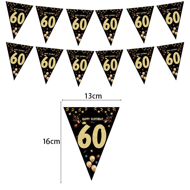 Zwarte Goud Gelukkige Verjaardag Banner 30 40 50 60 Jaar Verjaardag Banner Party Achtergronden Decoratie Volwassen Verjaardagsfeestje Decoraties: 60 years old
