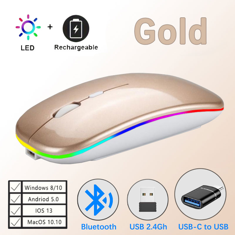 Wireless Bluetooth Mouse With Type-C to USB Adapter, USB Rechargeable With Bluetooth Gaming Mouse For MAC/Laptop/PC/Windows: DARKNESS