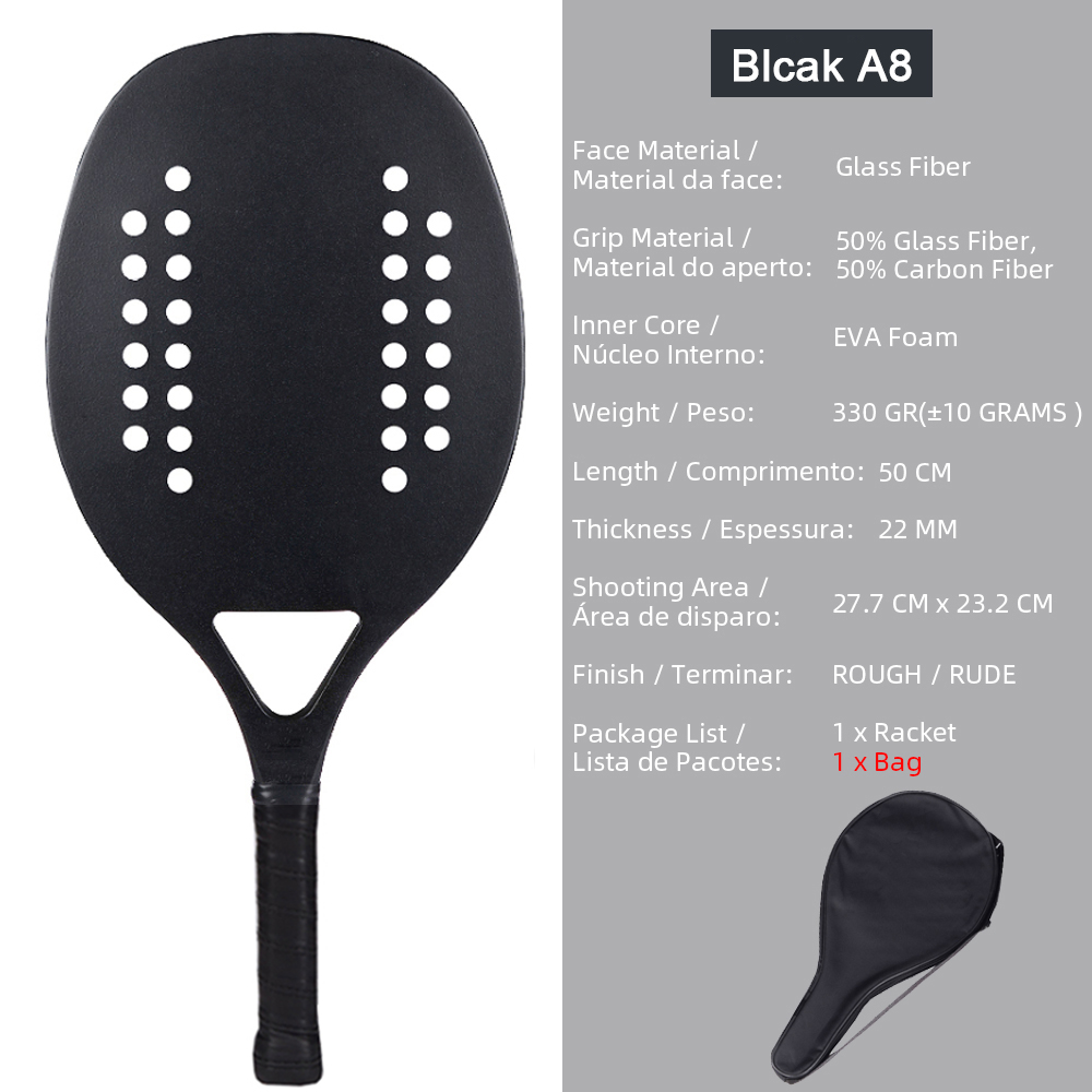 CAMEWIN Beach Tennis Racket Carbon Fiber Adult Professional High Quality Sport Goods Equipment Lightweight Soft EVA Face Racquet: Black A8