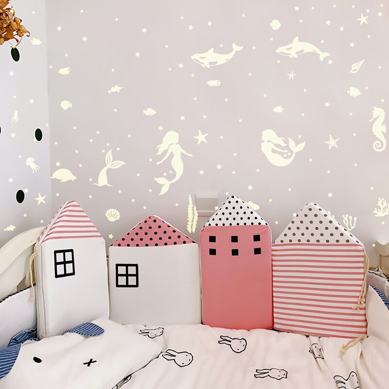 Luminous Wall Decal Mermaid Sea World PVC Stickers Glow in the Dark Wall Art for Home Window Wall Decals Home Decorations