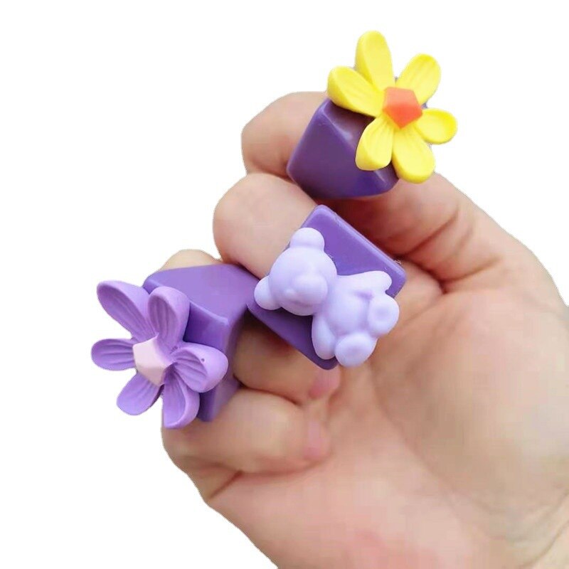 Koreansk farverig tusindfryd blomst hjerte rund bjørn geometrisk firkantet chunky ringe til kvinder lilla akryl harpiks ringe smykker