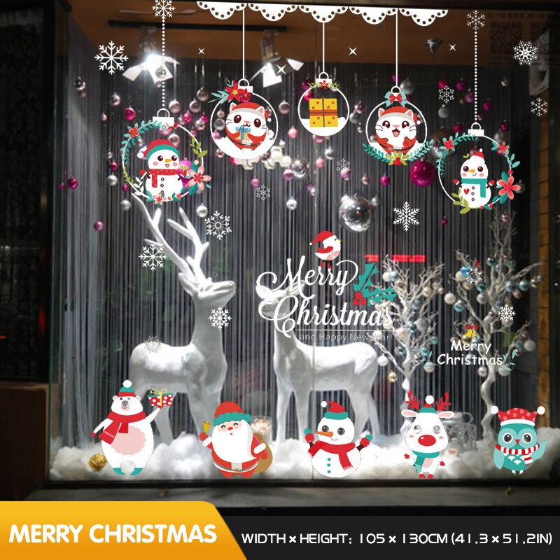 Christmas door stickers Christmas Eve scene layout home sticker wall window glass kids room house decor self-adhesive sticker: Green