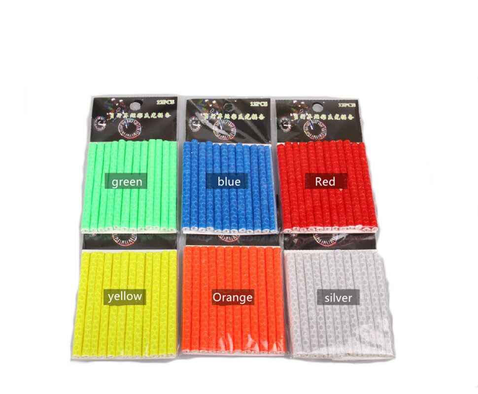 12pz MTB bici ruota per bicicletta raggi riflettenti adesivi per biciclette accessori per biciclette raggi riflettenti colorati strisce di avvertimento