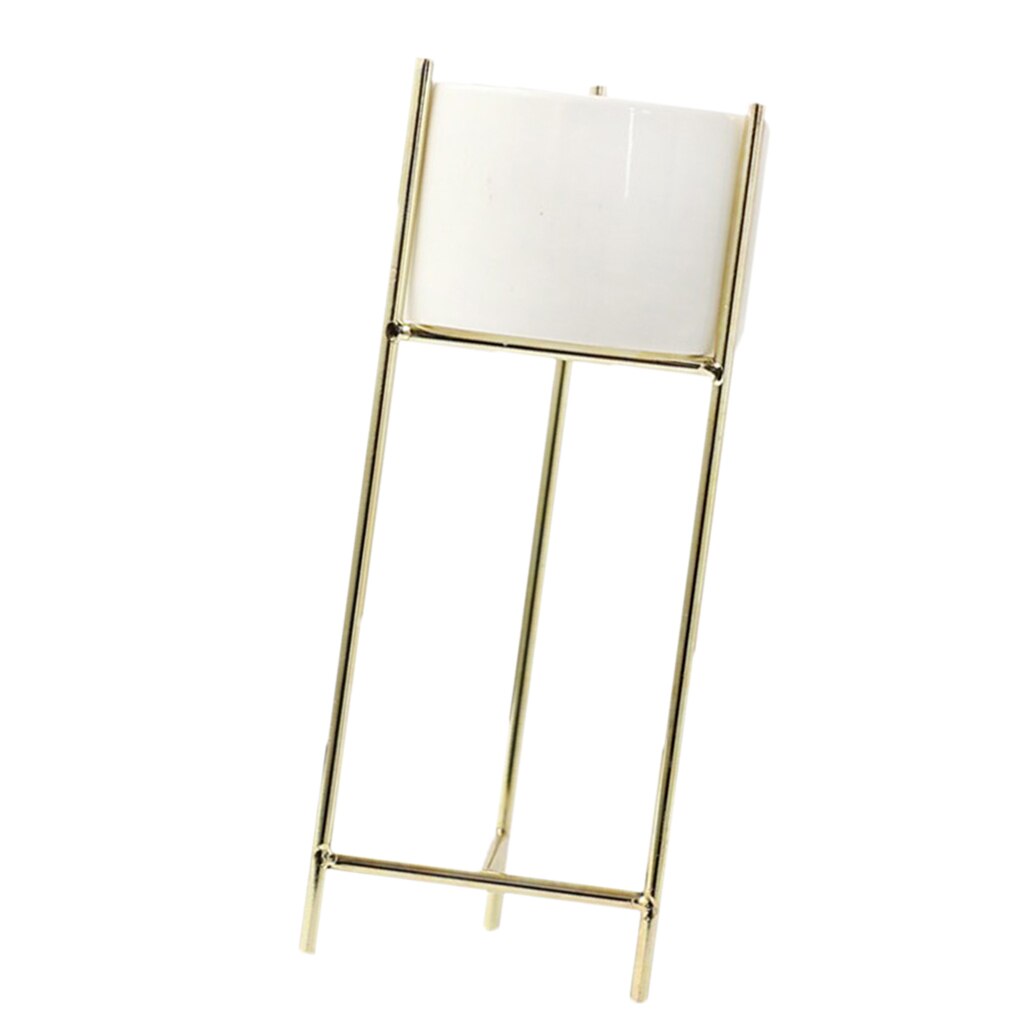 Succulents Flower Pot Iron Art Flower Pot Simple Hydroponics Soil Planting Container Ceramic Planter with Iron Stand: Golden-S as describ