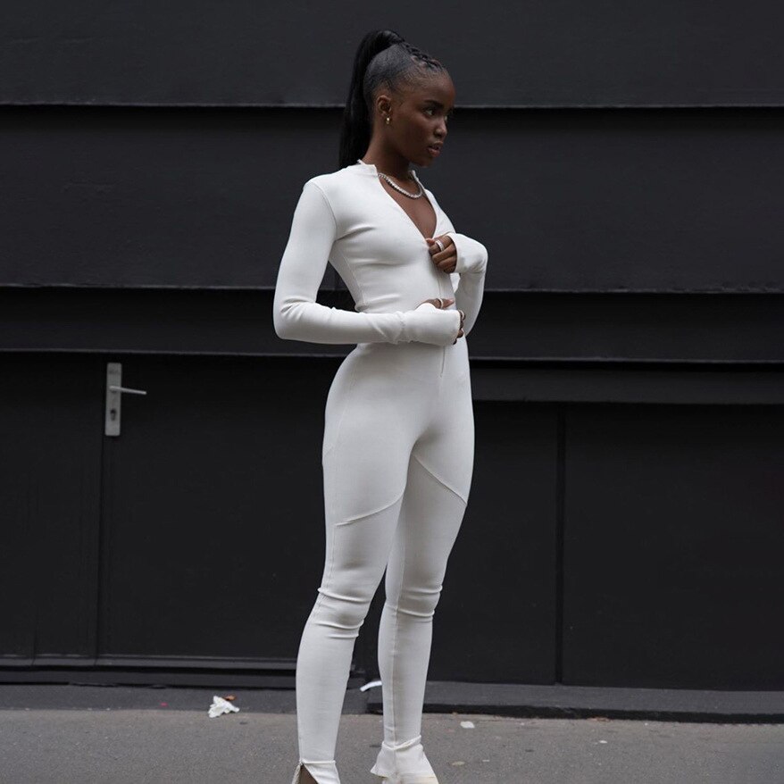 Een Stuk Jumpsuit Fitness Sport Pak Workout Rits Outfit Trainingspak Vrouwen Running Strakke Sportkleding Vrouwelijke Legging Gym Yoga Set: white sportswear / S