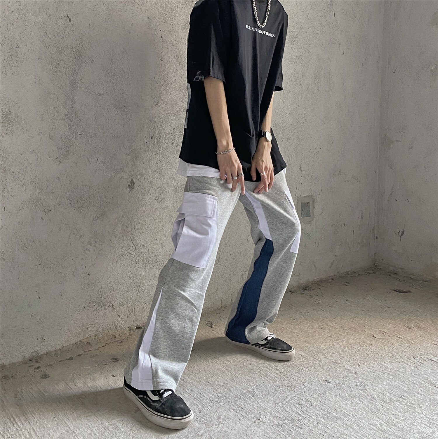 UNCLEDONJM Colour block streetwear sweatpant men multi-pocket Flare Pants men clothing hip hop pants U20122