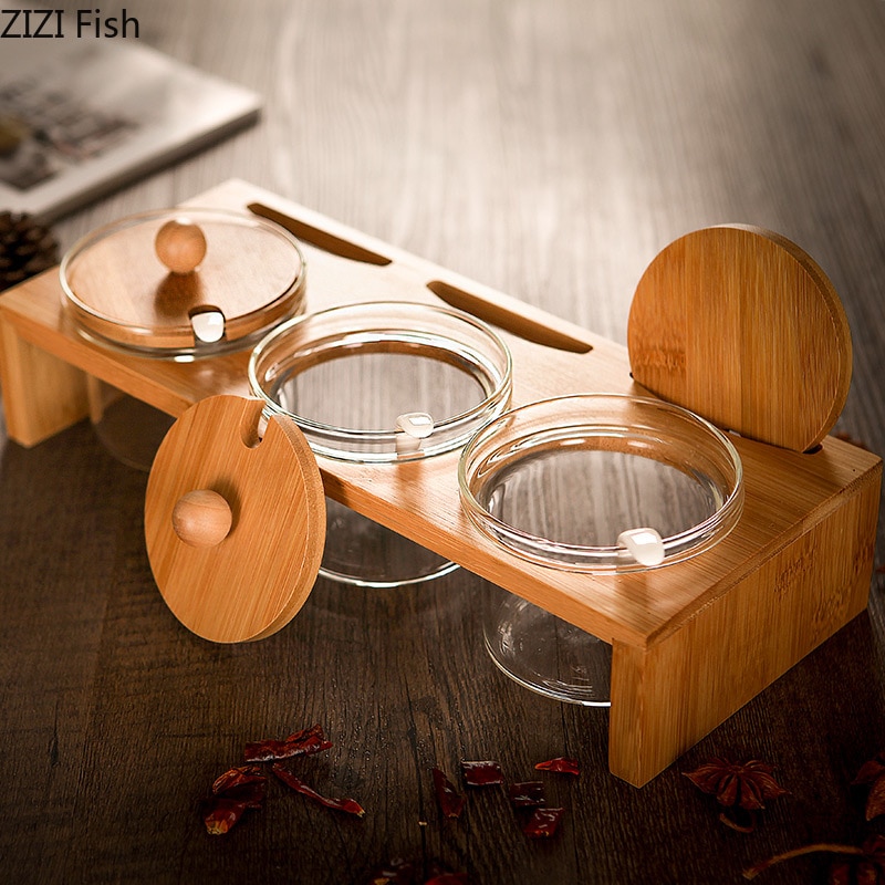 Verre Transparent assaisonnement Pot stockage bouteille ménage assaisonnement boîte sel réservoir cuisine fournitures combinaison ensemble