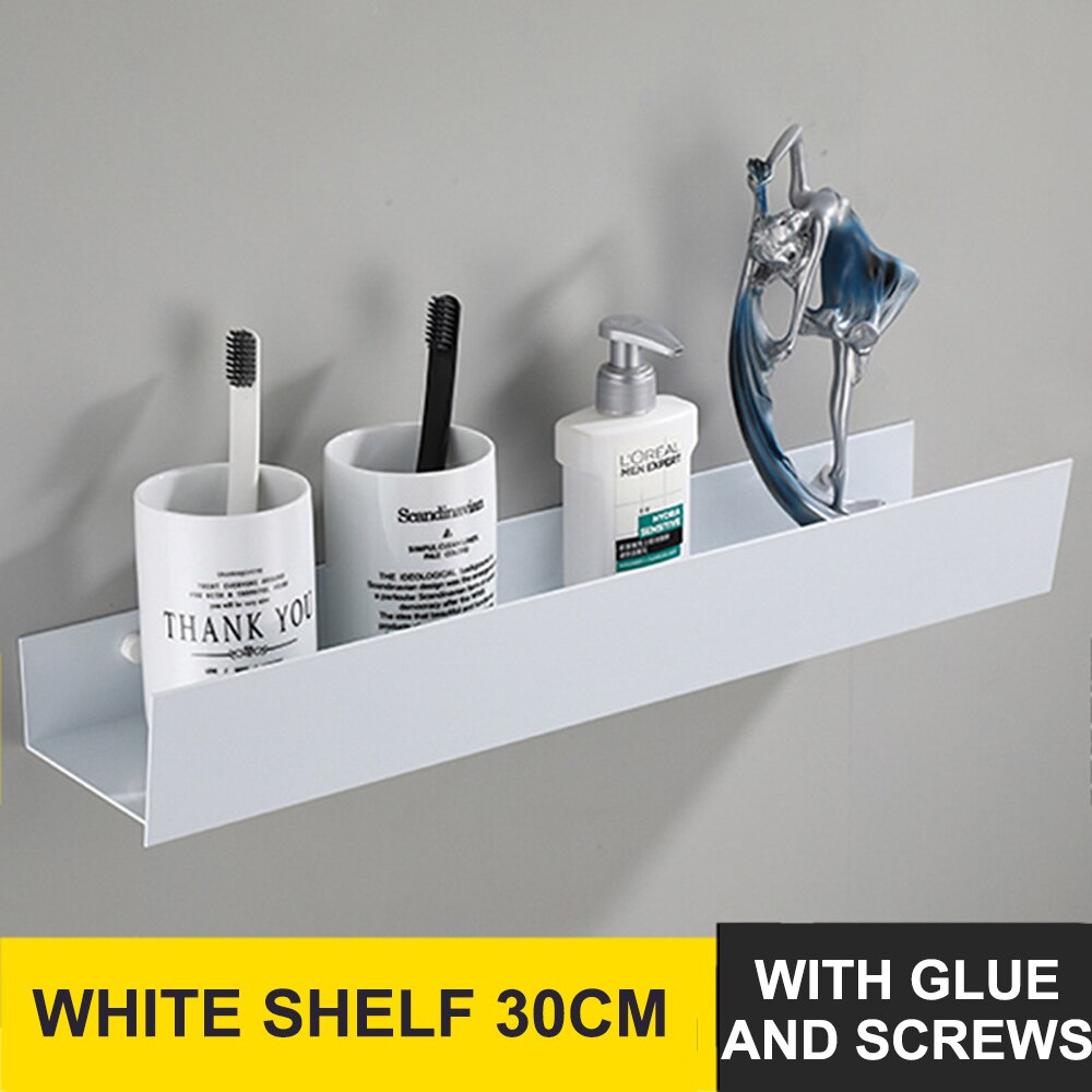 Space Aluminum Bathroom Shelf Wall Mount Shower Shampoo Soap Cosmetic Shelves Kitchen Storage Rack Holder Bathroom Accessories: 30cm Silver