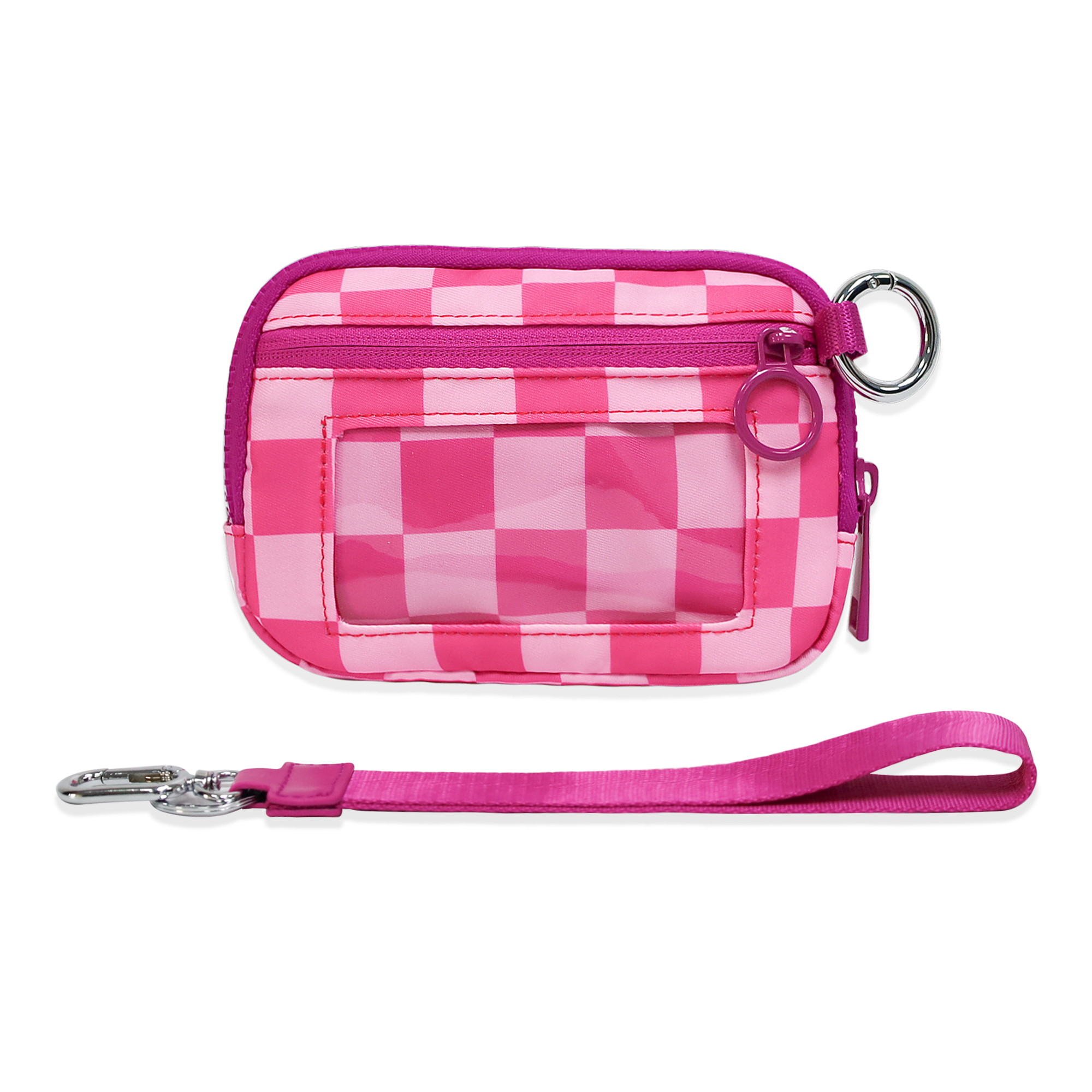 The Iris Wallet Zwart geruit kaartetui met ID-venster Portemonnees voor dames Portemonnee met ritssluiting Mini draagbare sleutelhangerportemonnee: GRIJS