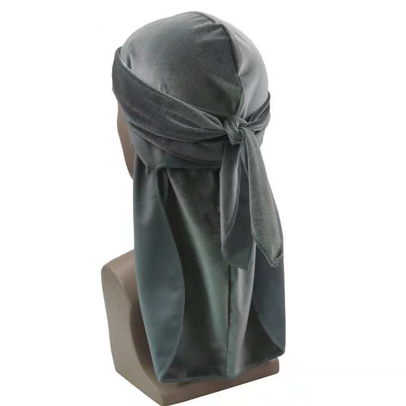 Durag-Bonnet en velours longue queue | Chapeau pour hommes et femmes, Bonnet de chimio, chapeau Bandana unisexe chaîne de tête élastique, Bonnet indien de: grey