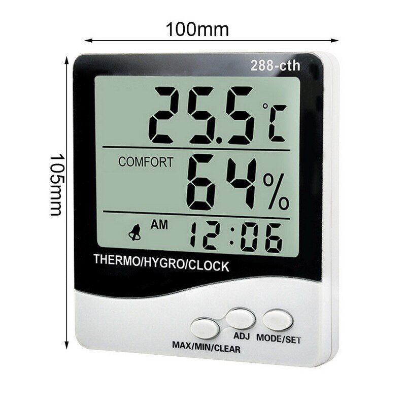 Indoor Outdoor Digital Wireless Thermometer Hygrometer With Clock LCD Display Temperature Humidity Meter: 288CTH