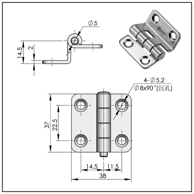 304 Stainless Steel Right Angle Bend Hinge For Industrial Instrumentation Cabinet Door Hinges