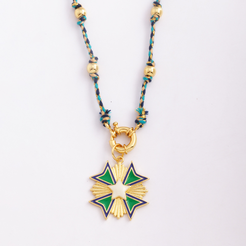 Estrella Celestial azul verde mal de ojo nudo largo collar de cuentas, Boho naturaleza cordón de algodón suéter amuleto verano playa joyería: Cobalto violeta