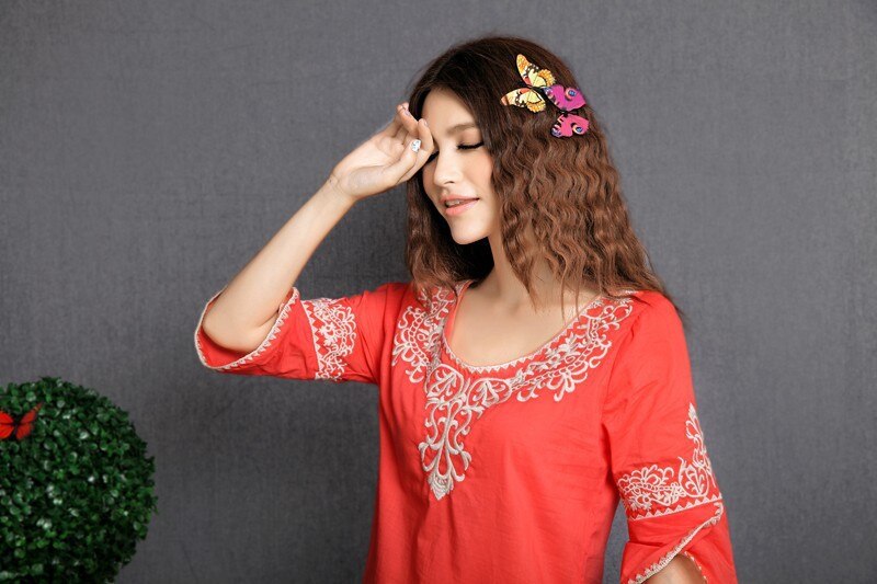 Sommer t-shirt kortærmet skjorte broderet dame folkestil graviditetstøj gravidbluse