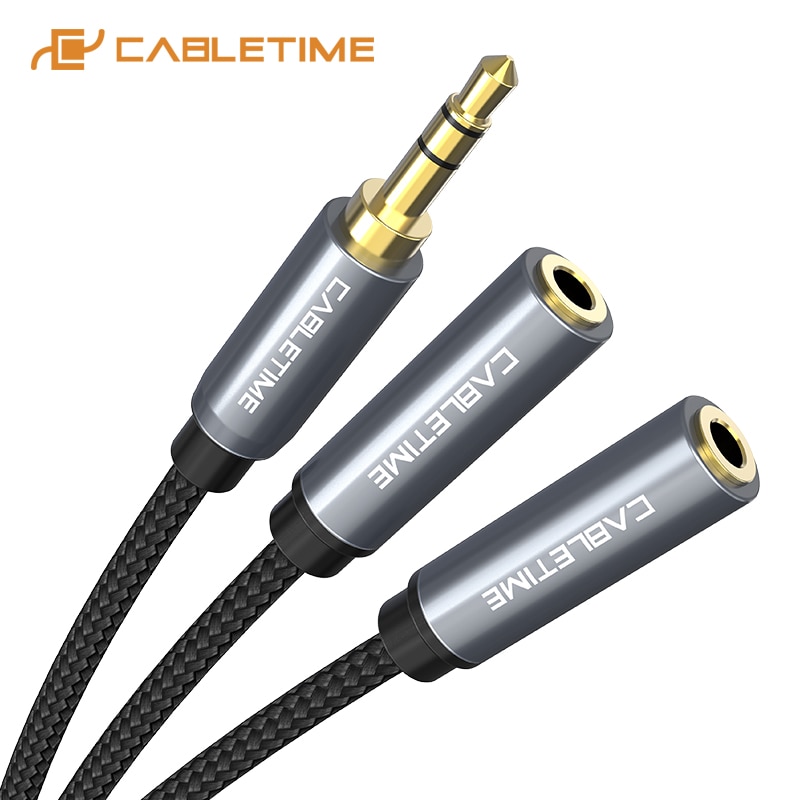 Cabletime 3.5Mm Naar 2 Vrouwelijke Jack Headphone Splitter Audio Kabel 3.5 Jack Aux Kabel Voor Smartphone Headphon Speaker C107