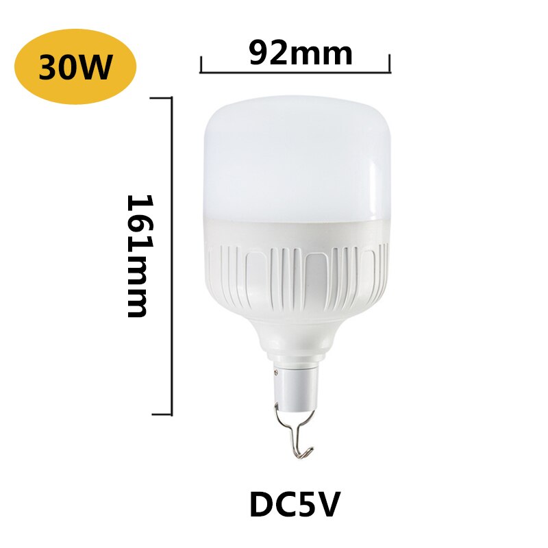 Usb nødlys 50w 40w 30w 20w ledet pære med krok 3 moduser dimbar oppladbar campinglampe til nattmarkedsfiske: 30w