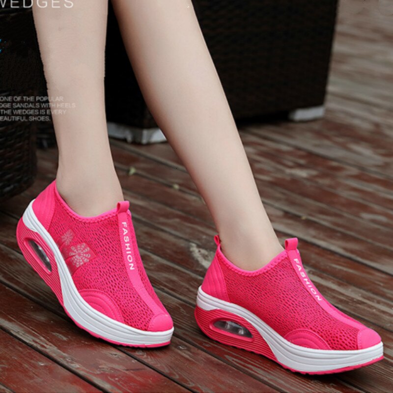 Ladies Shape Ups Shoes Shaky Summer Women Swing Shoes Breathable Rocking Shoes Socks Height Increasing Wedges Platform Sneakers