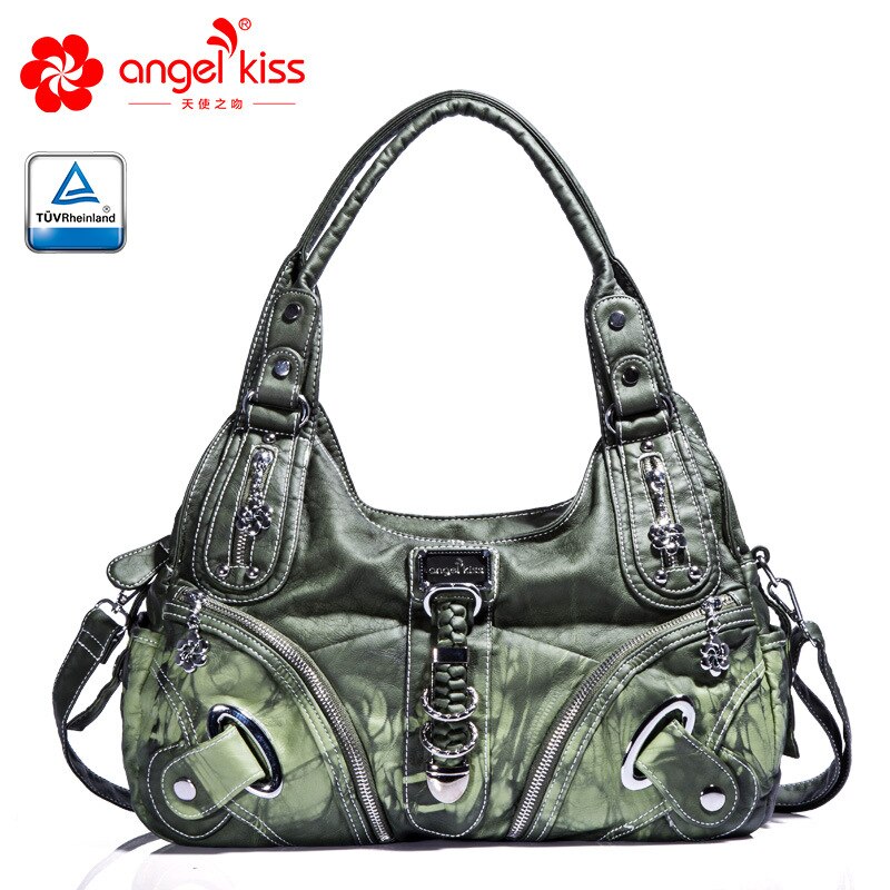 Store pu læder hobo håndtasker til kvinder luksus skuldertasker til shopping rejsetasker: Grøn