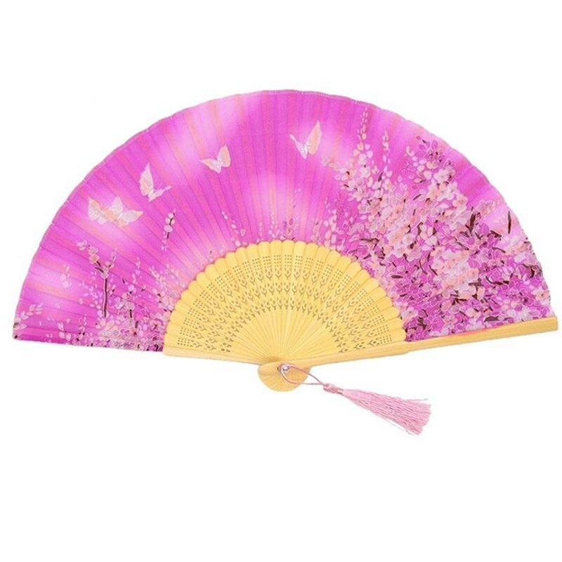 Abanico de seda cruda artesanías chinas estilo chino señoras viento artesanía abanico de seda abanico con estampado de cerezos antigüedad plegado pequeño