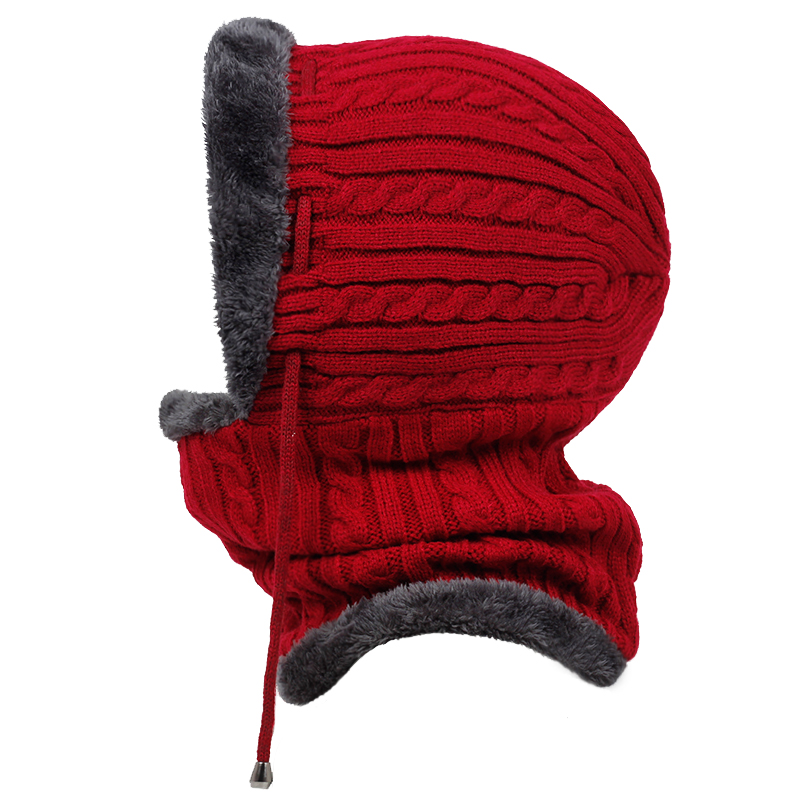 Gorro de lana salvaje para hombre y mujer, gorros gruesos de terciopelo, cálidos, a la , a prueba de viento,: Rojo