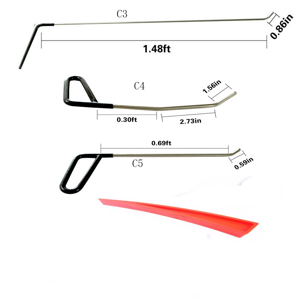 Auto deuk reparatie Gereedschap Kit Haak Gereedschap Duwstang met windows wedge-Perfect voor Deur Deuken Hagel Reparatie en dent Removal tool: 3 PCS and Red