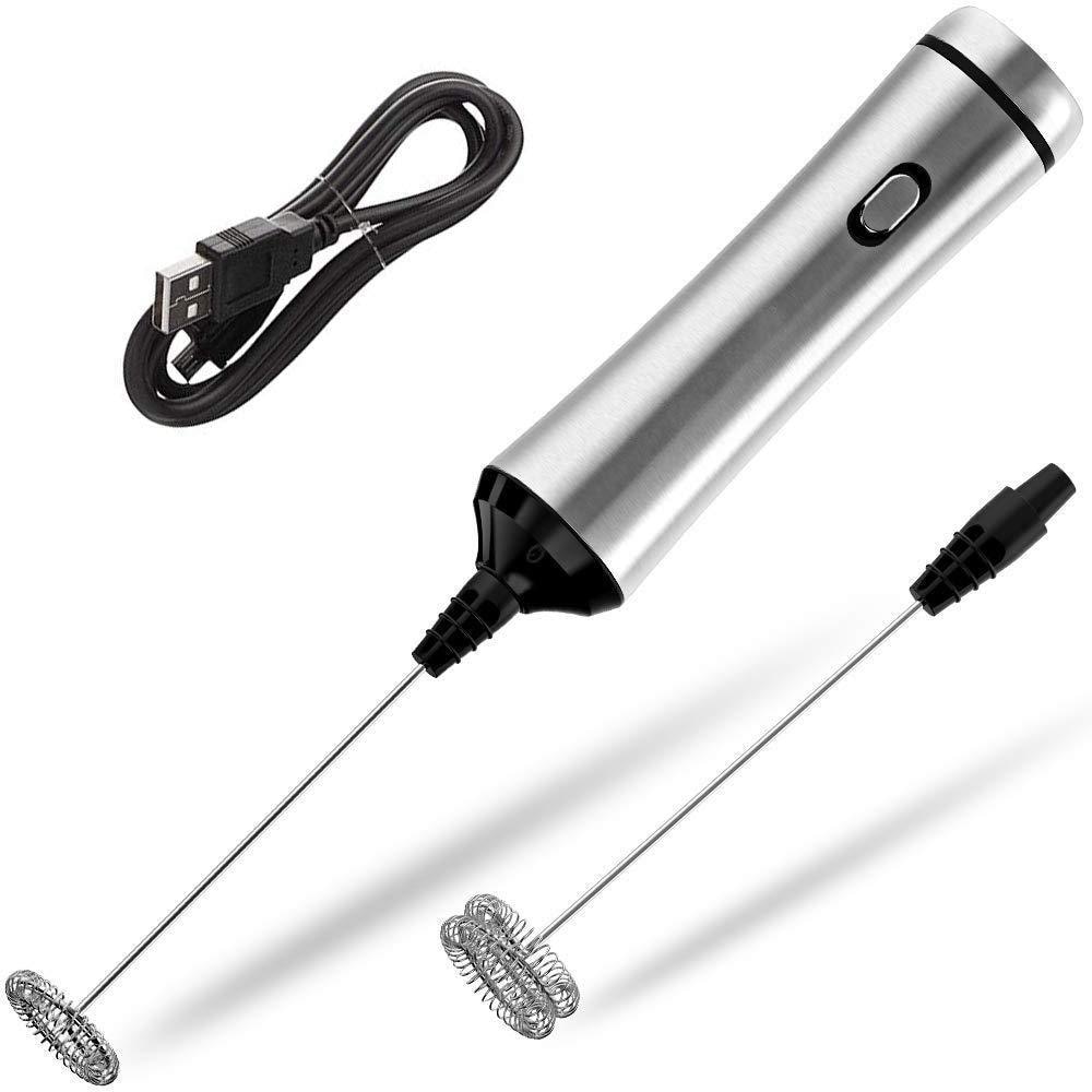 Usb Chargeable Double Spring Whisk Head Electric Milk Frother Stainless Steel Handheld Milk Foamer Drink Mixer Two Speeds: Default Title