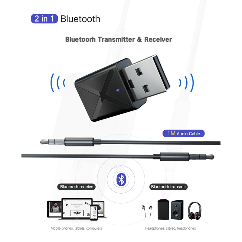 Kebidu bil bluetooth avsender mottaker  v5.0 3.5mm aux stereo trådløs bluetooth adapter bluetooth avsender til tv