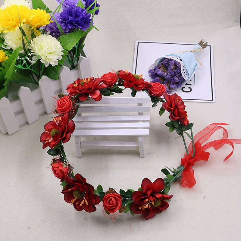 Corona de corona de flores para niña, diadema Floral para niña, accesorios para la cabeza para dama de honor, Tiara para decoración de fotos: red
