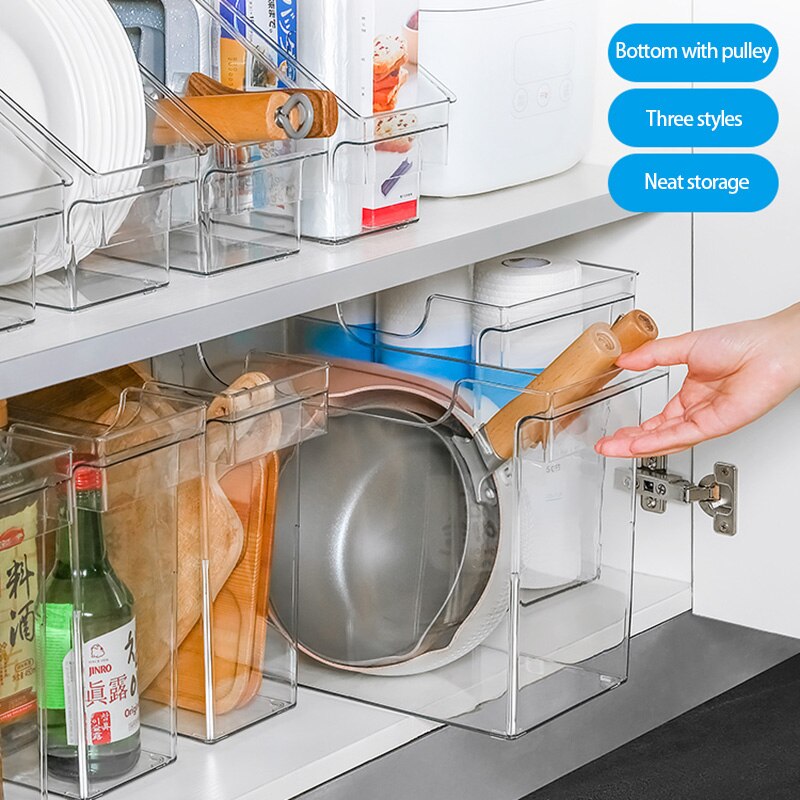 Cabinet Storage Rack Box Basket With Pulley Wheel Kitchen Sink Refrigerator Organizer Fruits Vegetables Pots Lid Containers