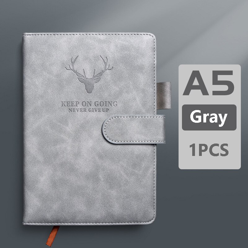 Super Thick Leather A5 Notebook Diary Journal Weekly Planner Agenda Note Books Hasp Business Office Daily Work Notebook Notepad: Gray