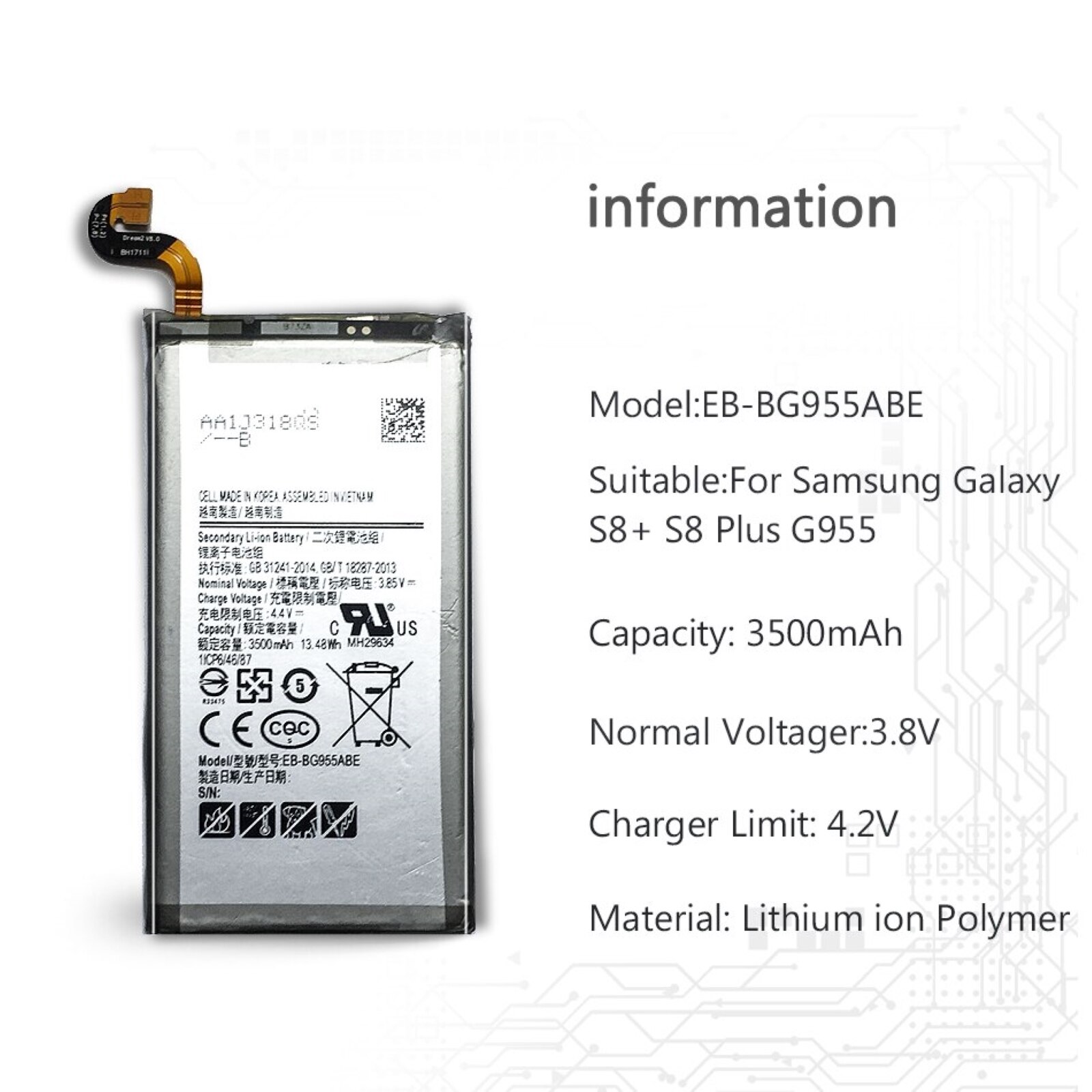 Batterie für Samsung Galaxis S8 Plus, Mpn Original Eb-Bg955Aba